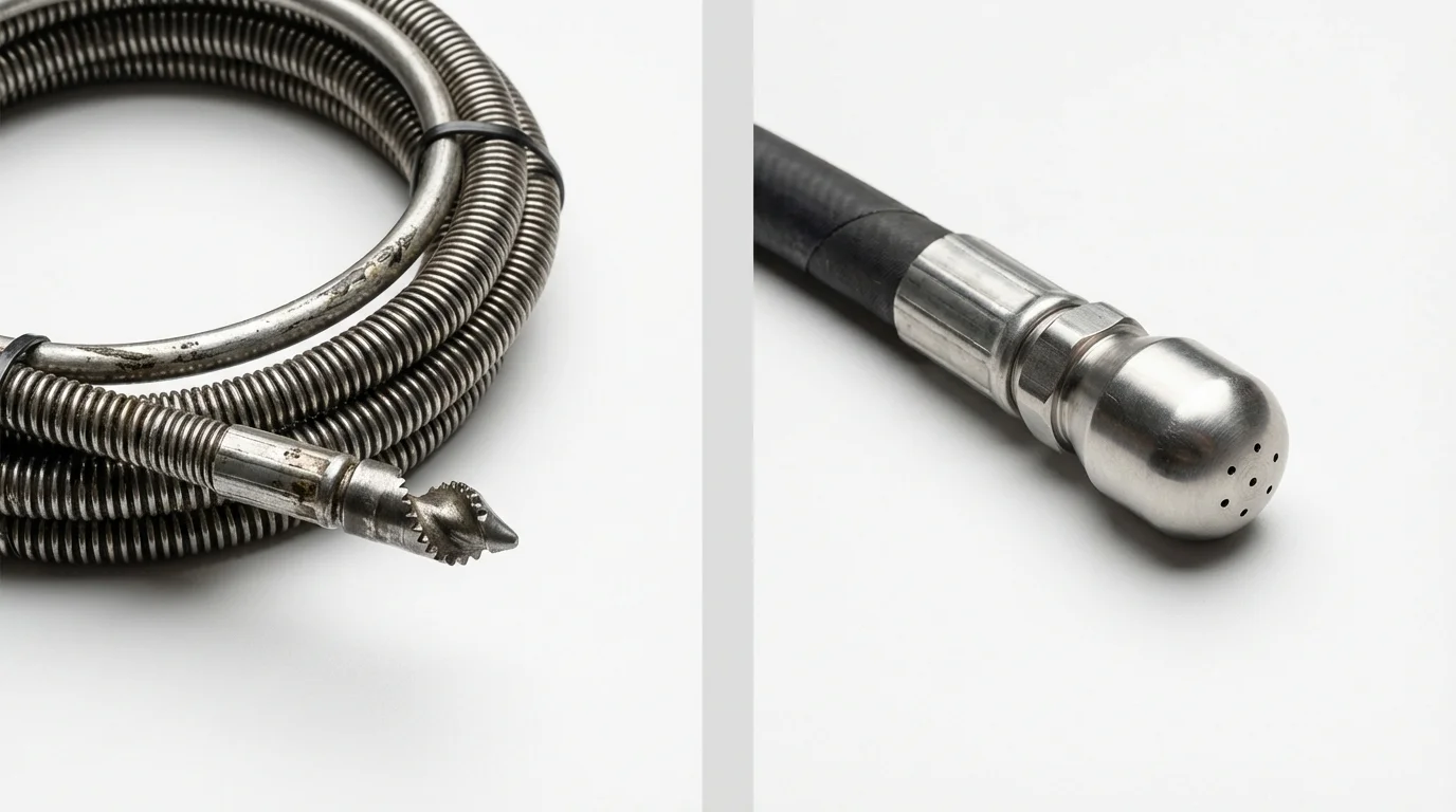 Drain snake cable and hydro jetting nozzle used for drain cleaning in Missoula, MT