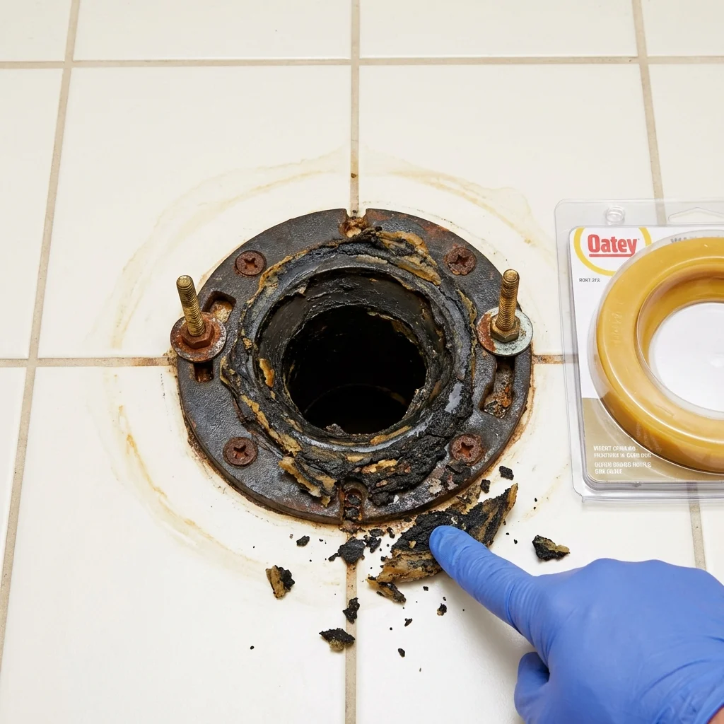Failed wax ring showing water seepage at the base of a toilet in a Missoula, MT home